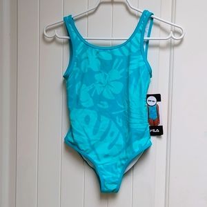 FILA NWT kids girls one piece swim bathing suit turquoise blue
